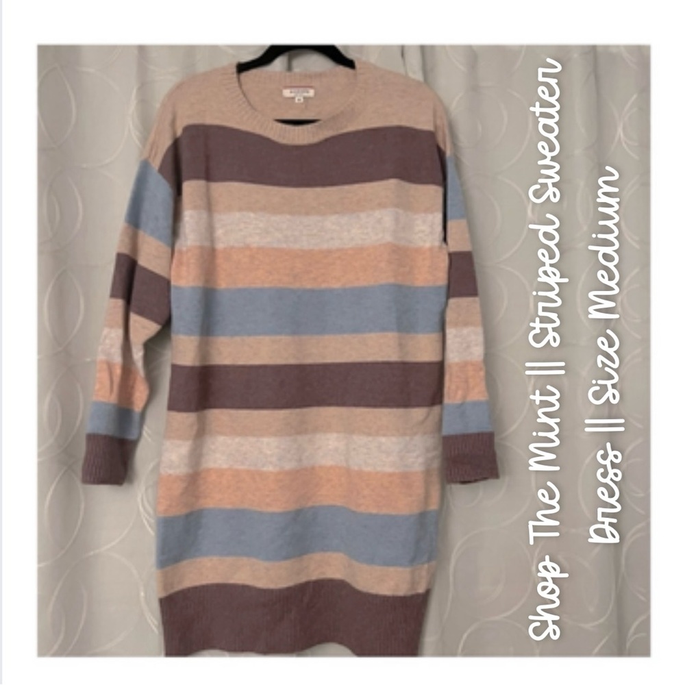 🤍 Multi-Colored Striped Sweater Dress || Shop The Mint || Size Medium